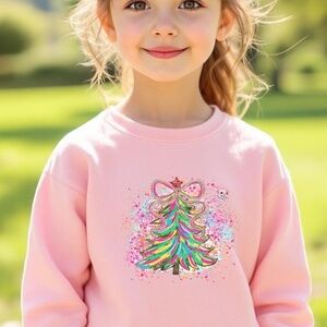 Christmas T-shirt Whimsical tree Pink soft fun 2T- XL Custom made Girl Pink tee